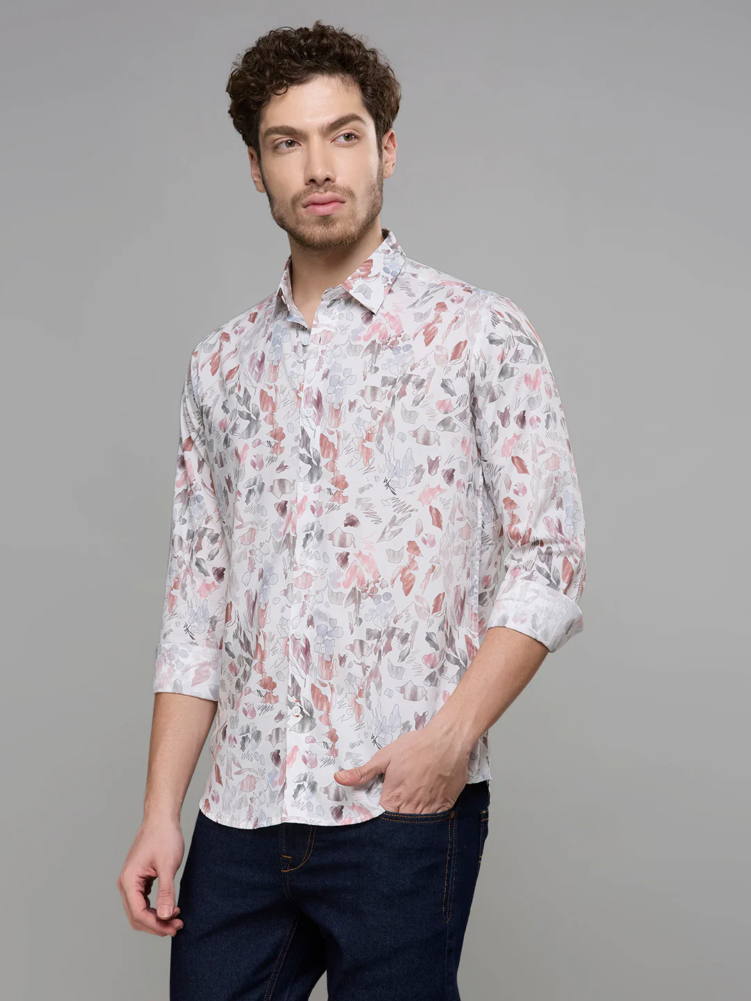 Men's White Printed Slim Fit Shirts - Image 4