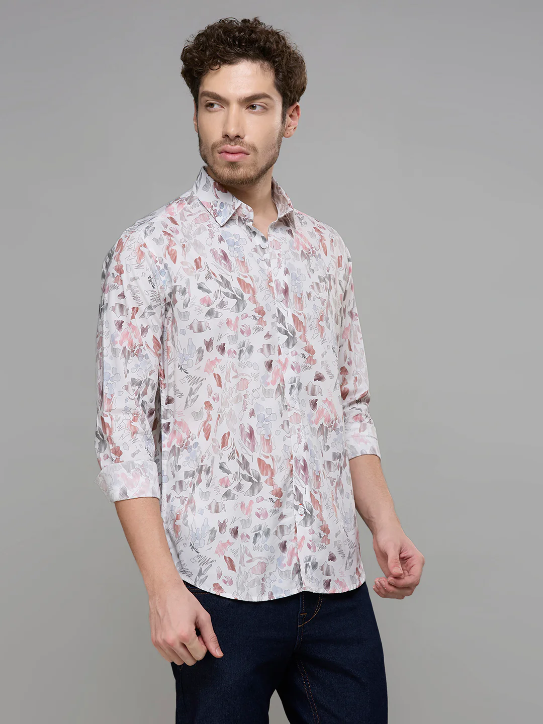Men's White Printed Slim Fit Shirts - Image 5