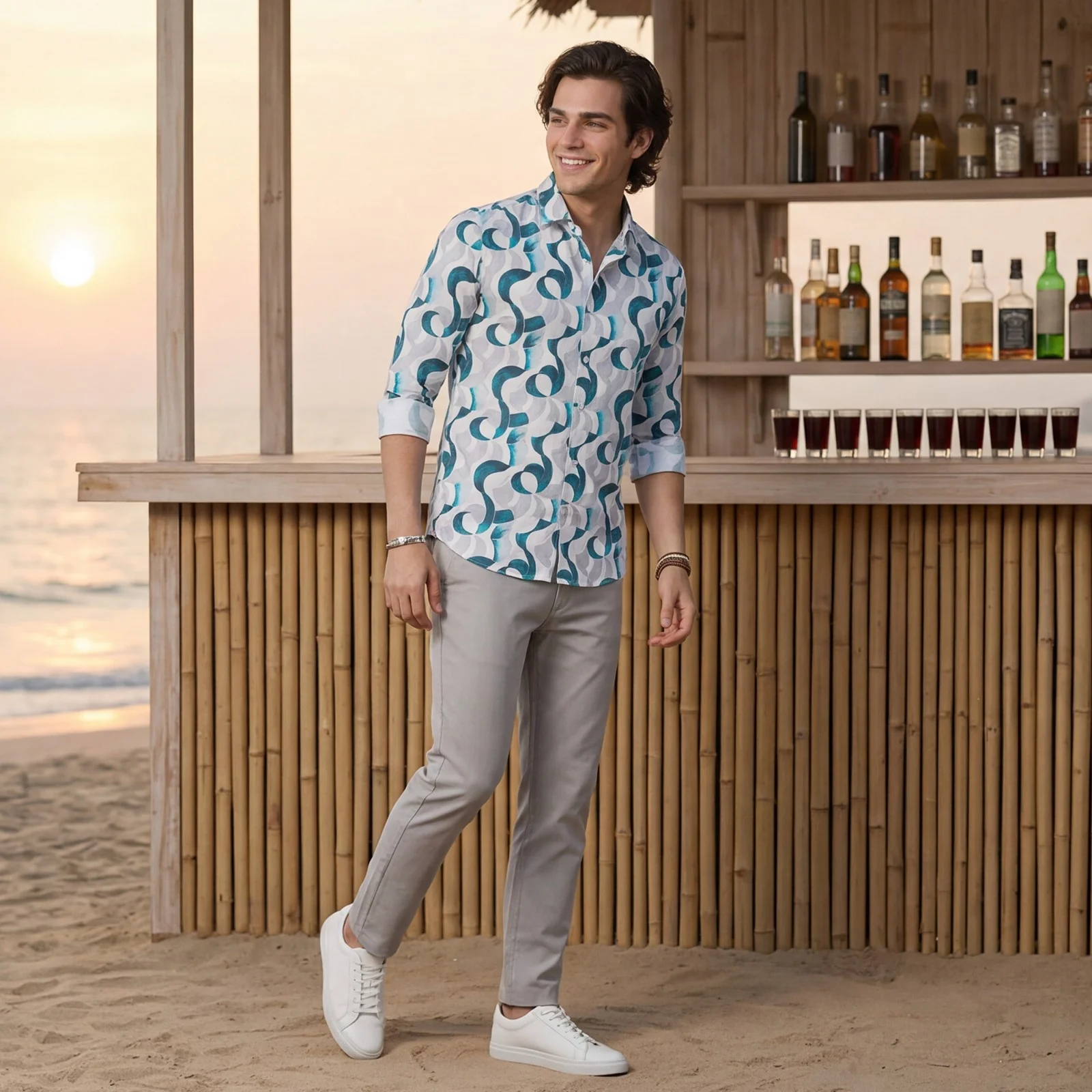 Men's White Printed Slim Fit Shirts