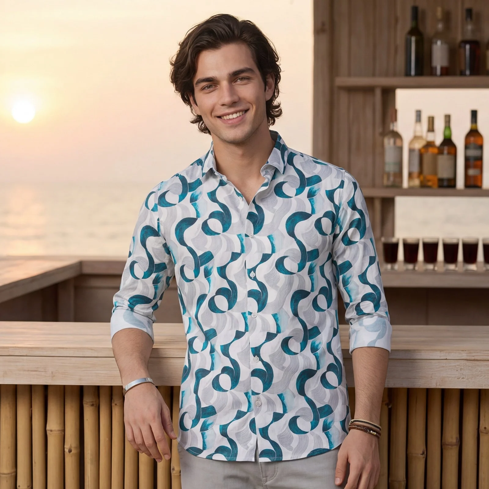 Men's White Printed Slim Fit Shirts - Image 2