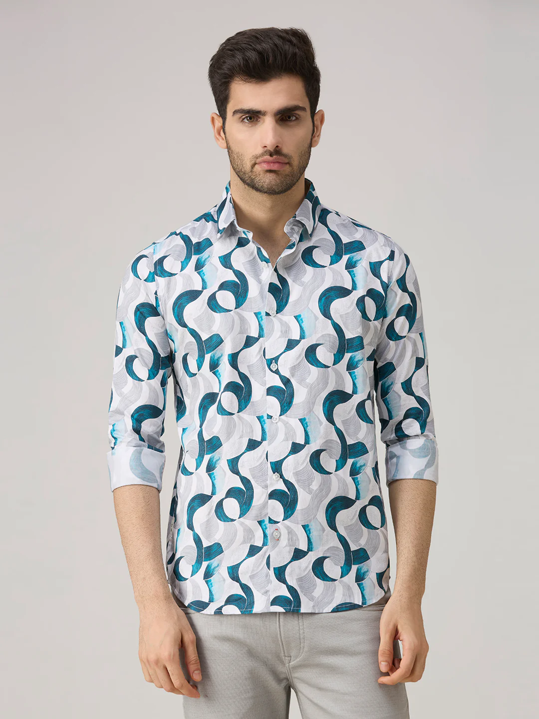Men's White Printed Slim Fit Shirts - Image 3
