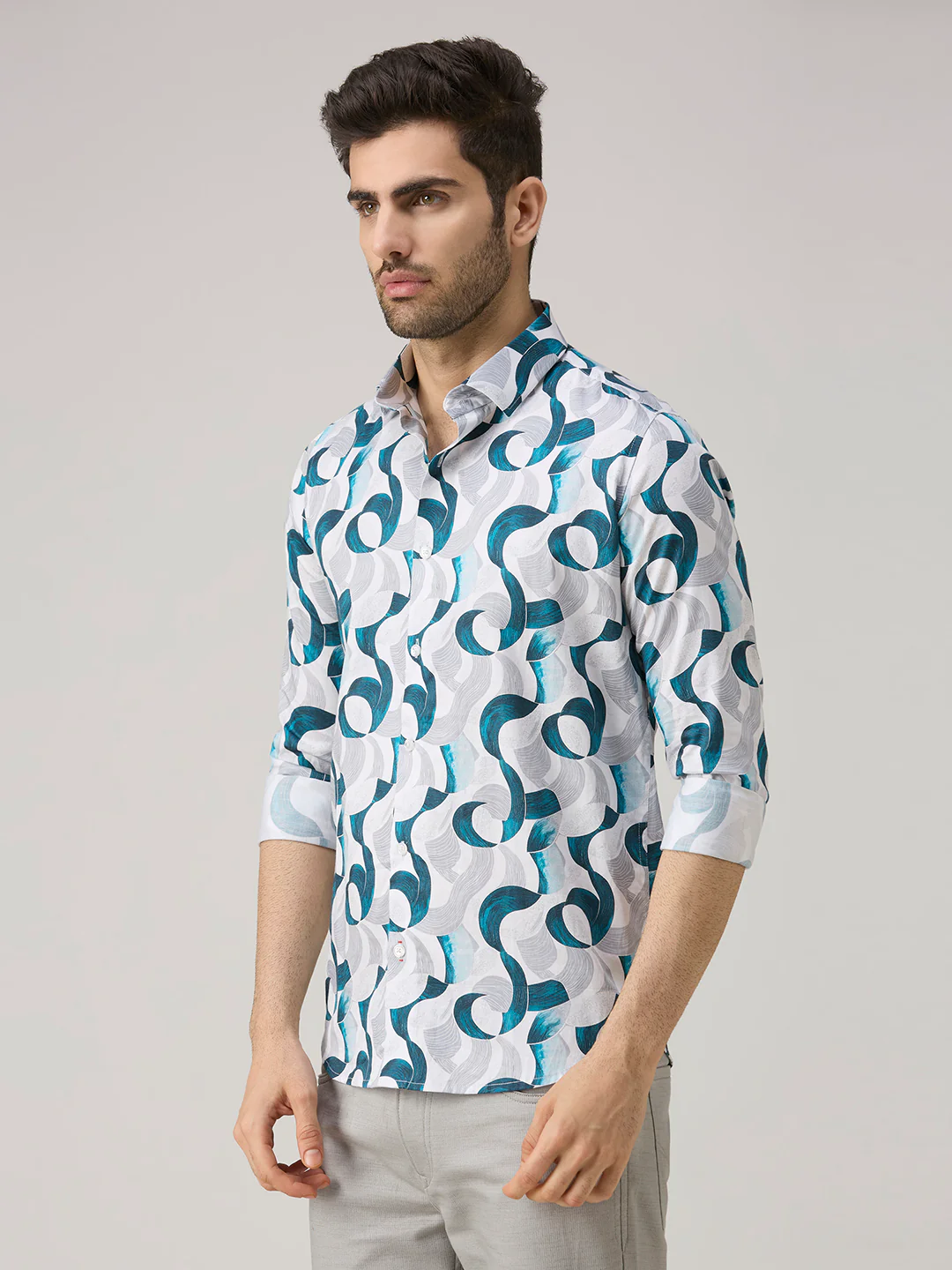 Men's White Printed Slim Fit Shirts - Image 4