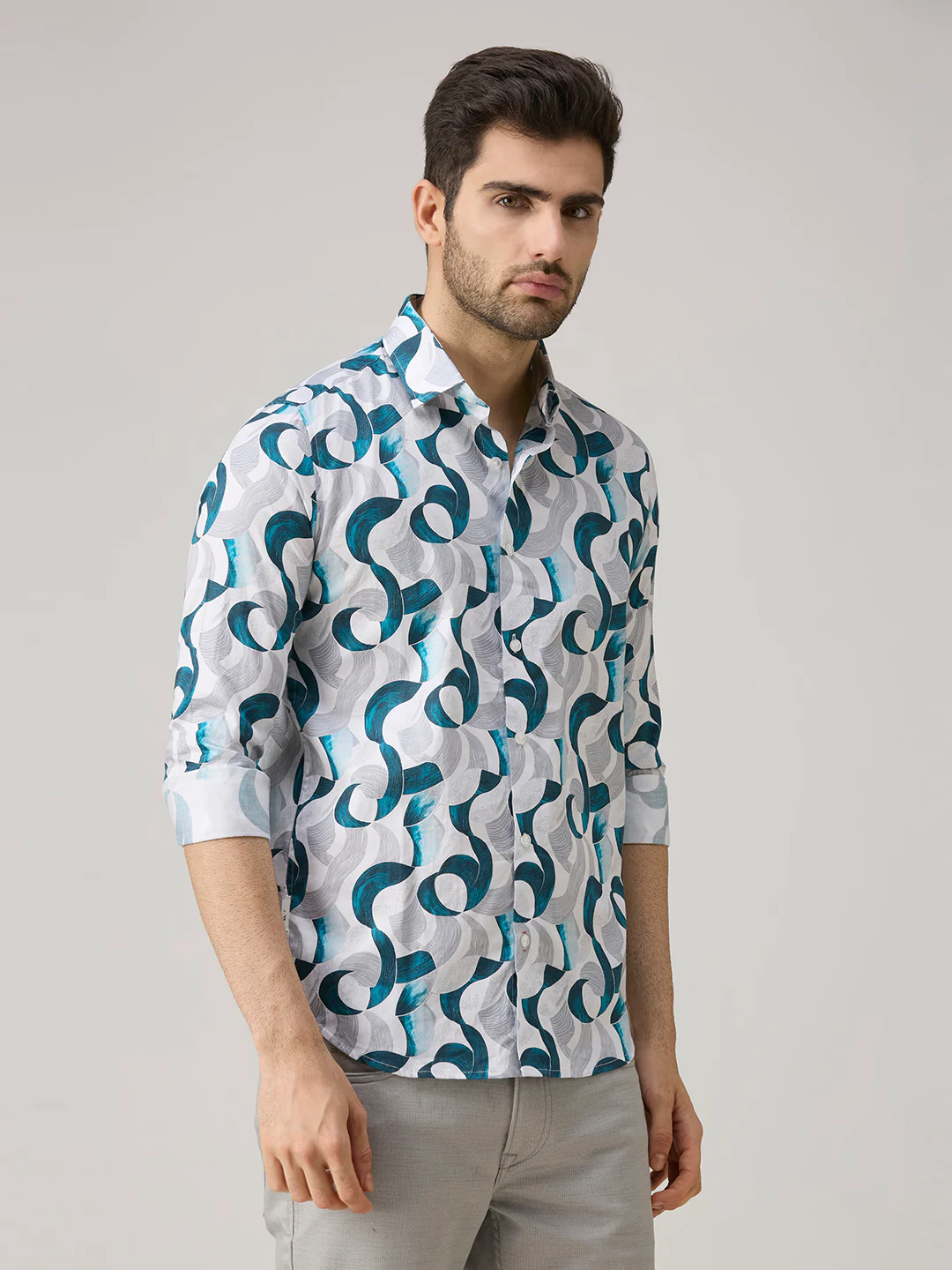 Men's White Printed Slim Fit Shirts - Image 5
