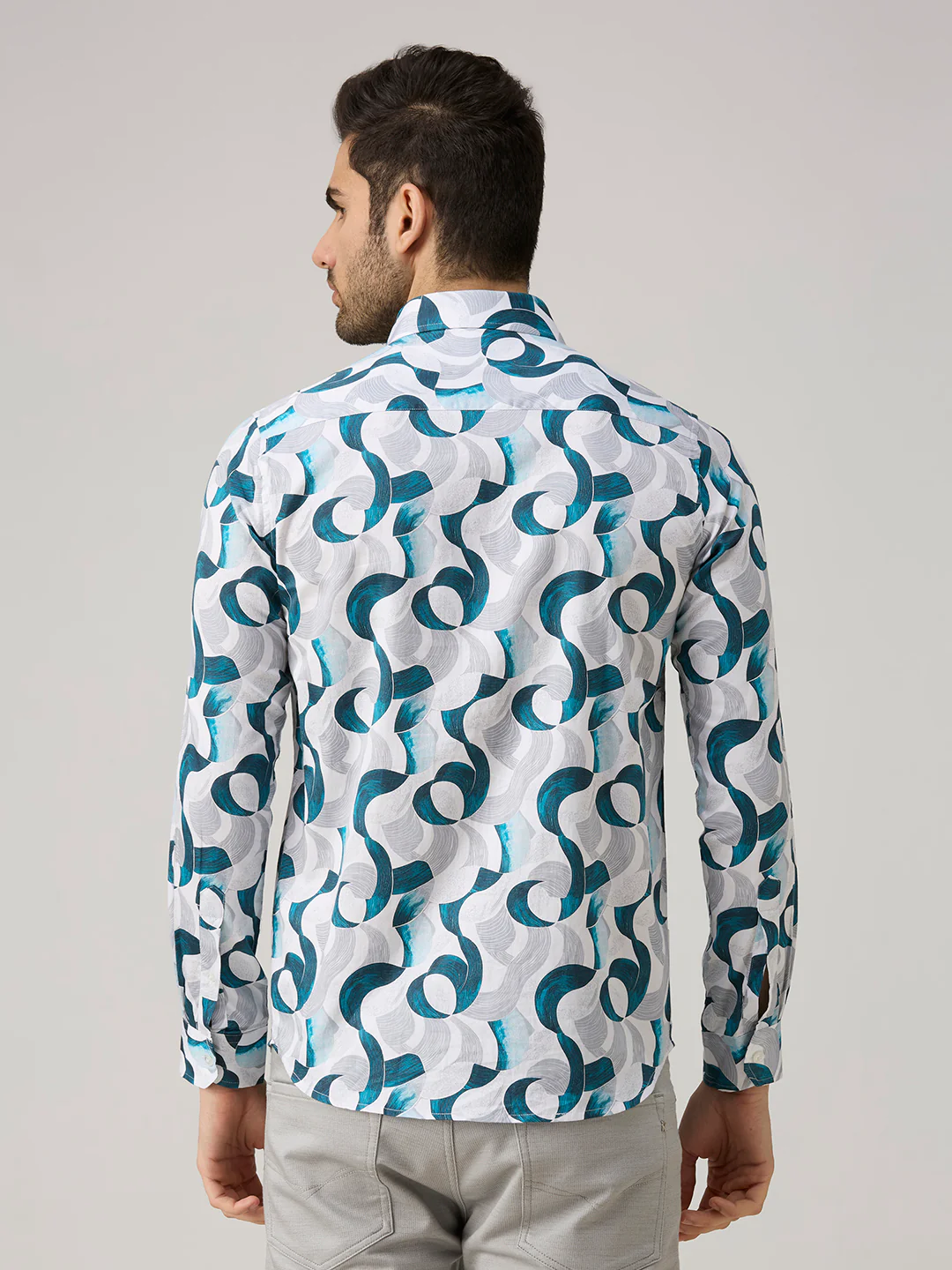 Men's White Printed Slim Fit Shirts - Image 6
