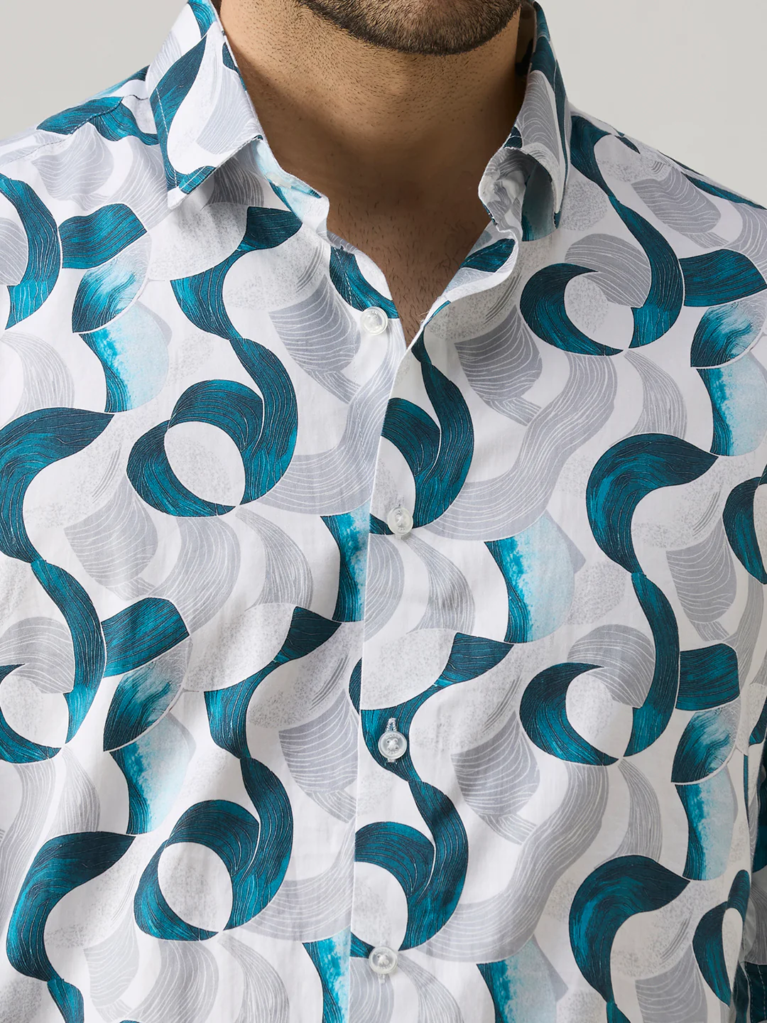 Men's White Printed Slim Fit Shirts - Image 7