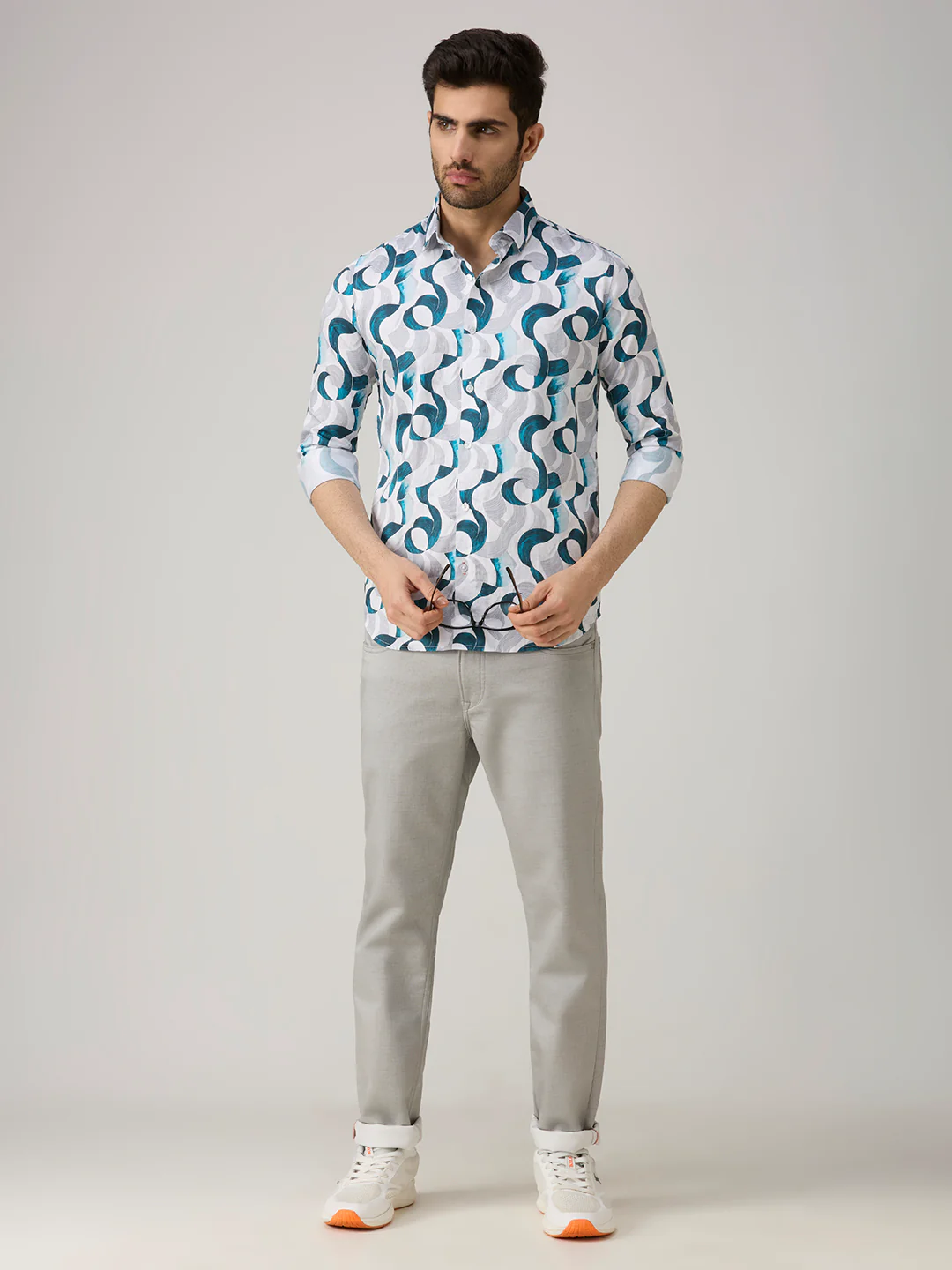 Men's White Printed Slim Fit Shirts - Image 8