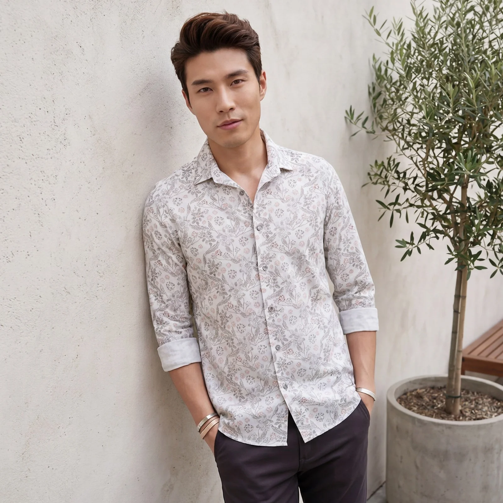 Men's White Printed Slim Fit Shirts - Image 2