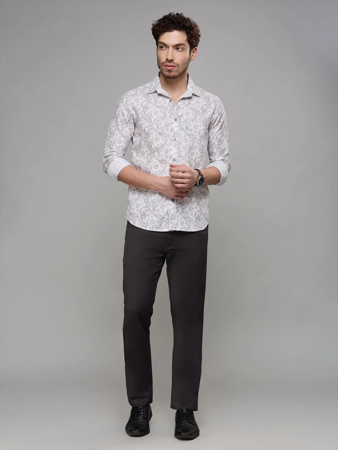 Men's White Printed Slim Fit Shirts - Image 3