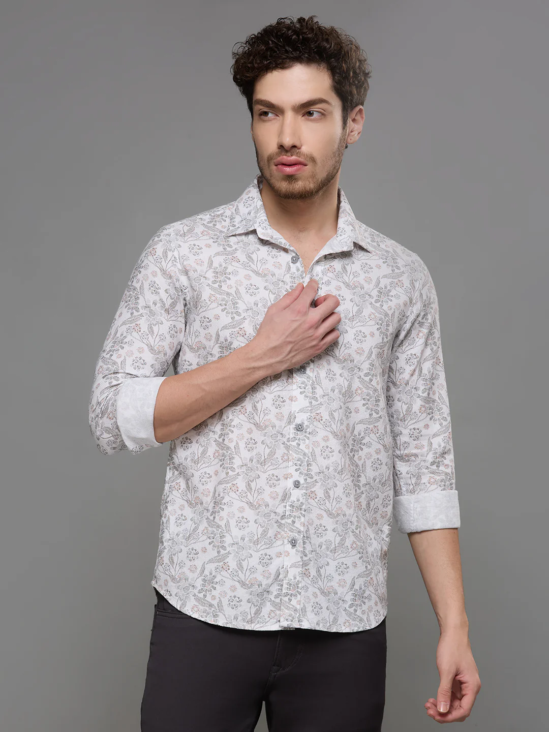 Men's White Printed Slim Fit Shirts - Image 4