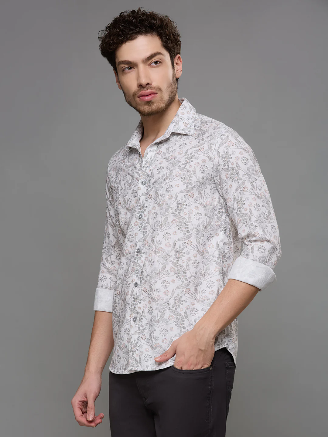 Men's White Printed Slim Fit Shirts - Image 5