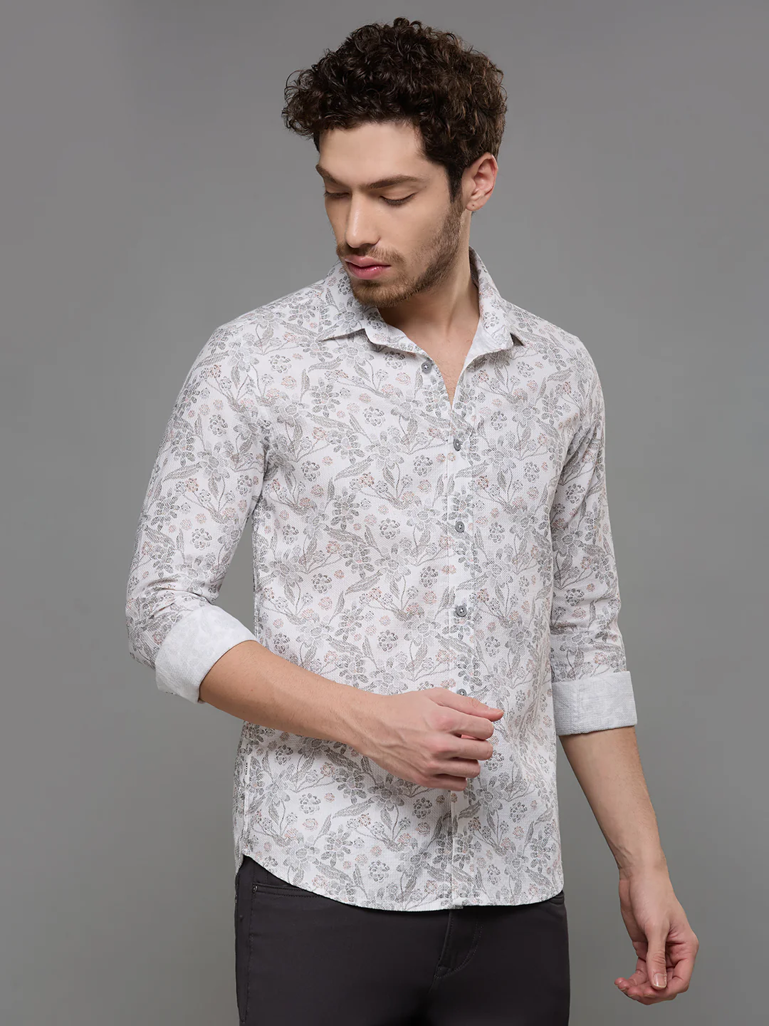 Men's White Printed Slim Fit Shirts - Image 6