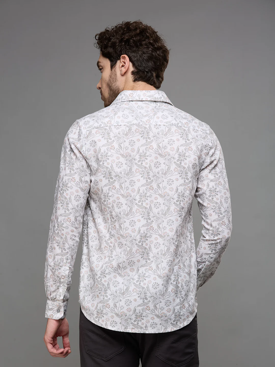 Men's White Printed Slim Fit Shirts - Image 7