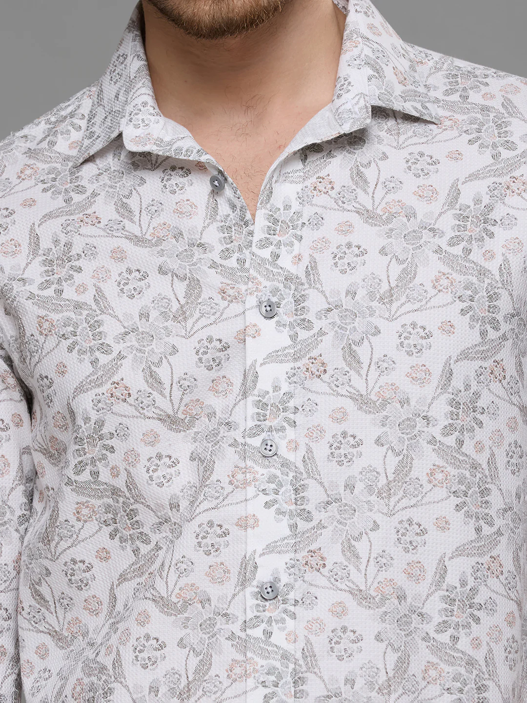 Men's White Printed Slim Fit Shirts - Image 8