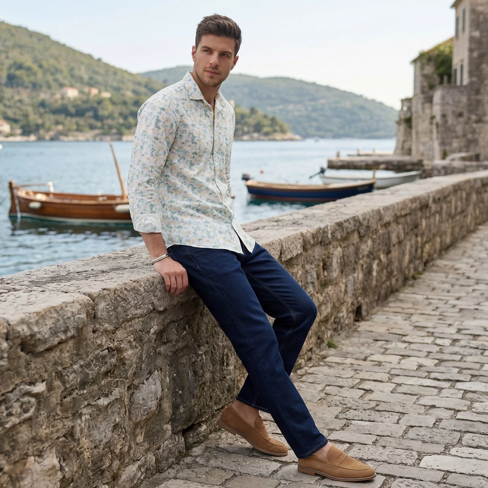Men's White Printed Slim Fit Shirts