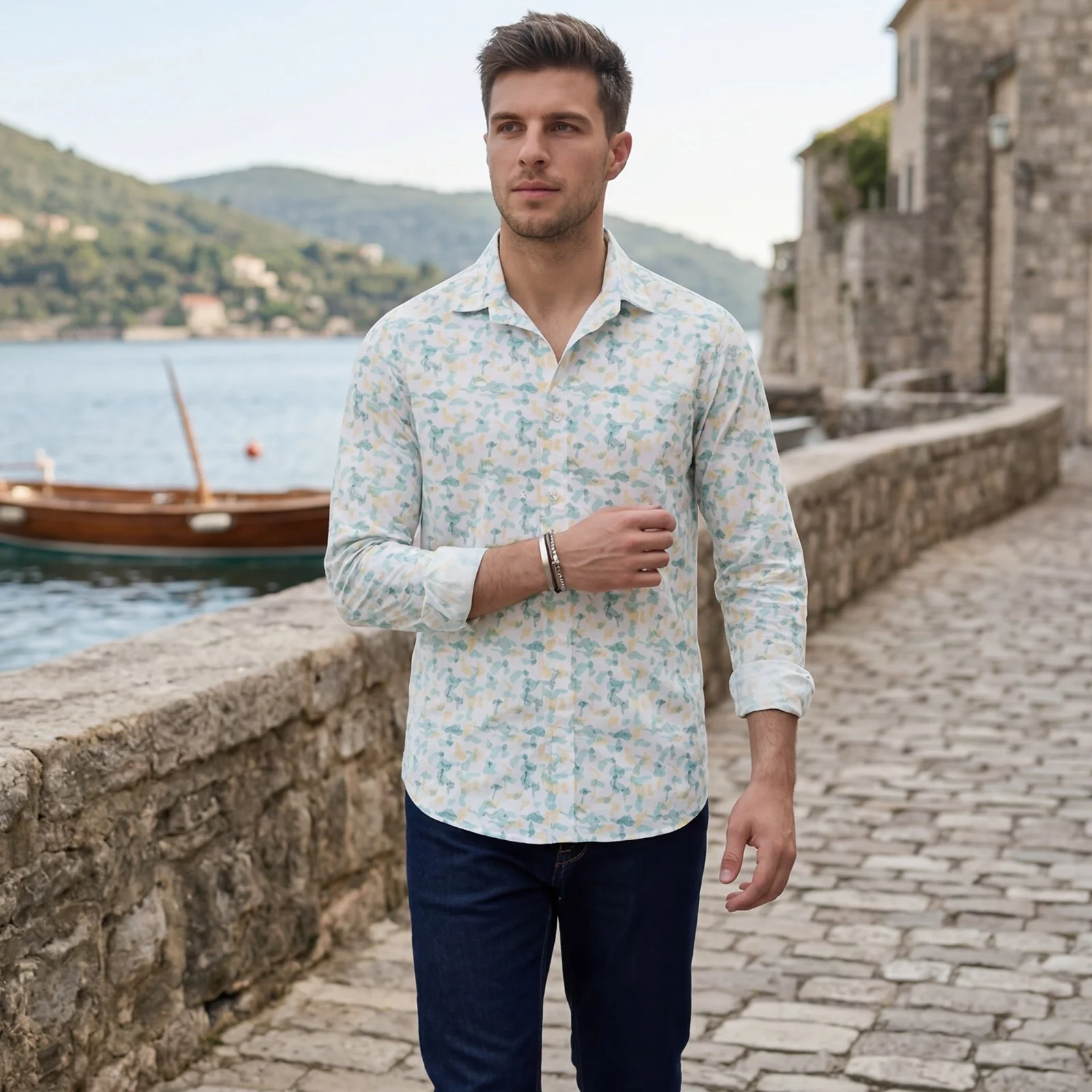Men's White Printed Slim Fit Shirts - Image 2
