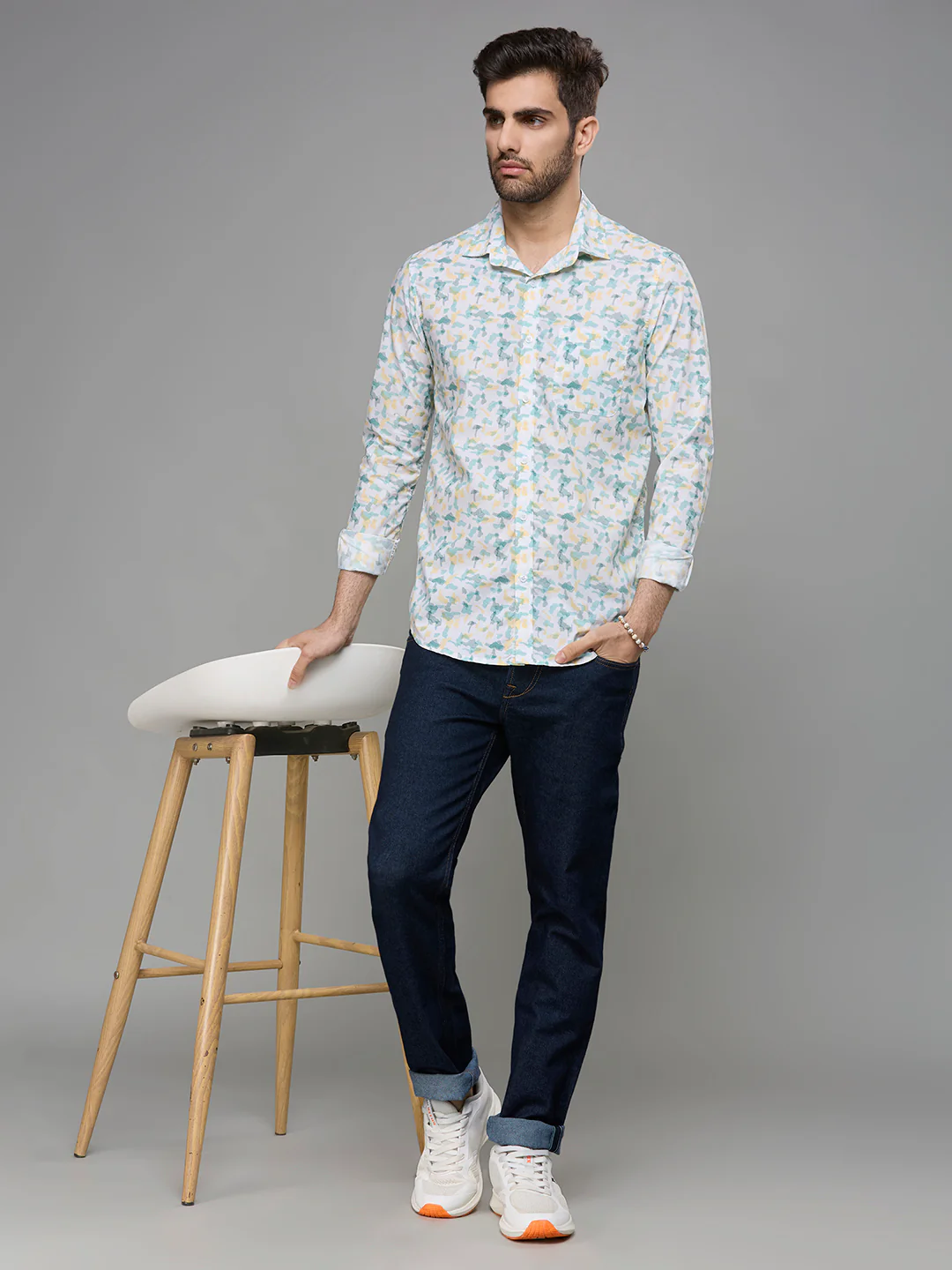 Men's White Printed Slim Fit Shirts - Image 3