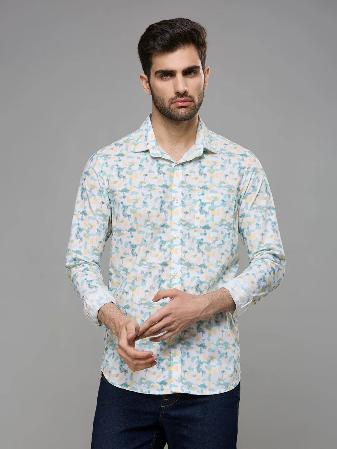Men's White Printed Slim Fit Shirts - Image 4