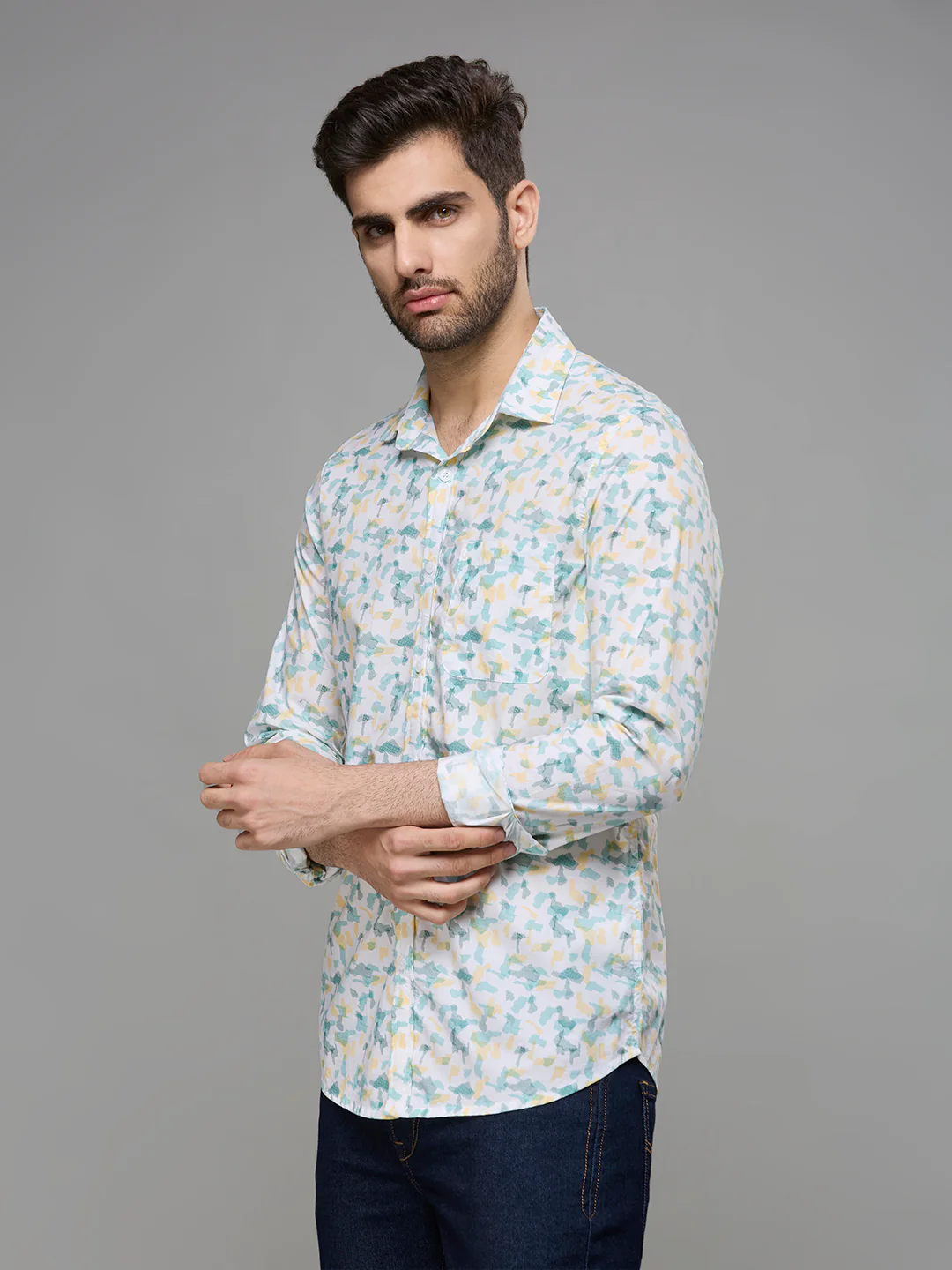 Men's White Printed Slim Fit Shirts - Image 5