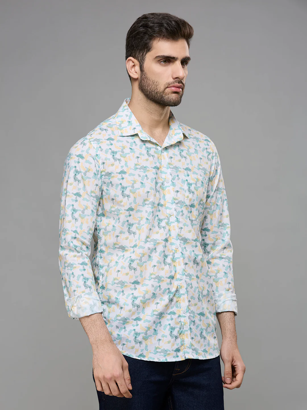 Men's White Printed Slim Fit Shirts - Image 6