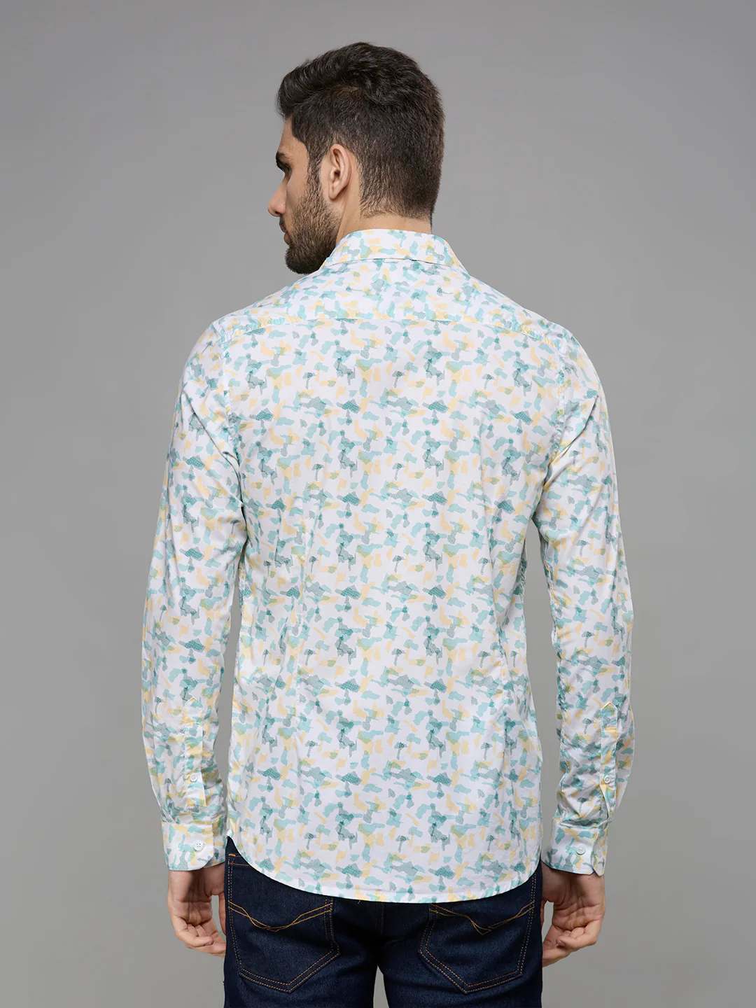Men's White Printed Slim Fit Shirts - Image 7