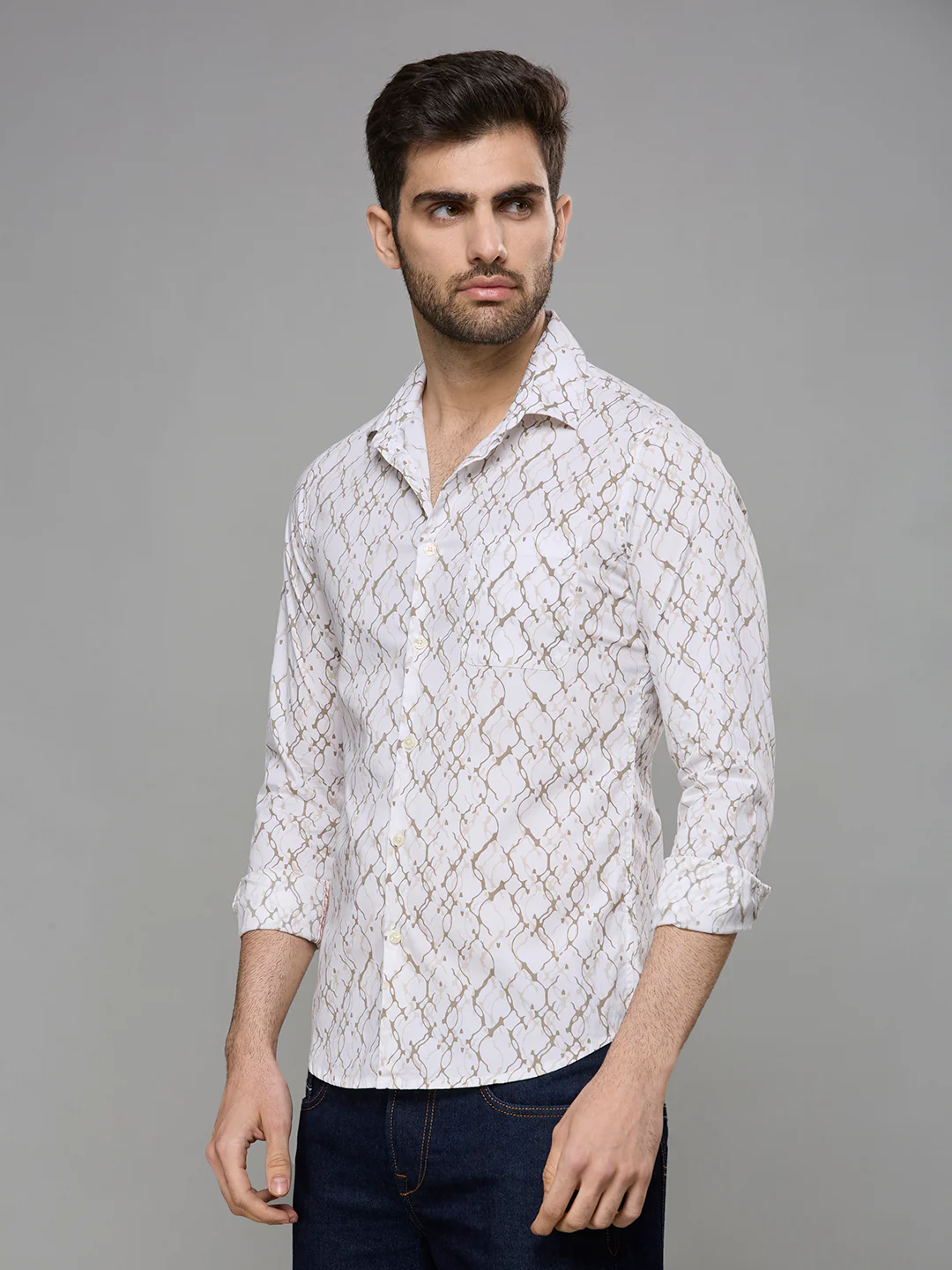 Men's White Printed Slim Fit Shirts - Image 5