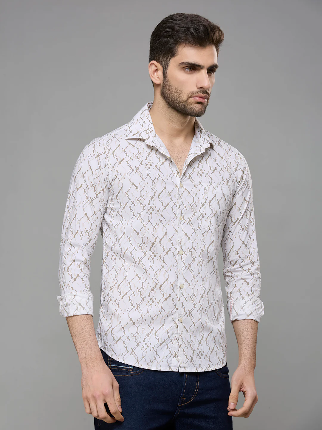 Men's White Printed Slim Fit Shirts - Image 6