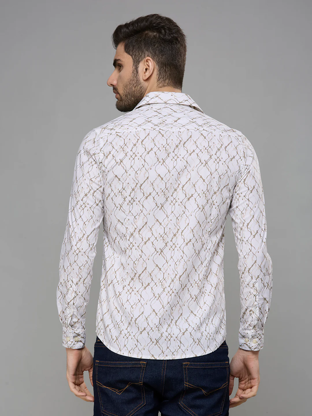 Men's White Printed Slim Fit Shirts - Image 7