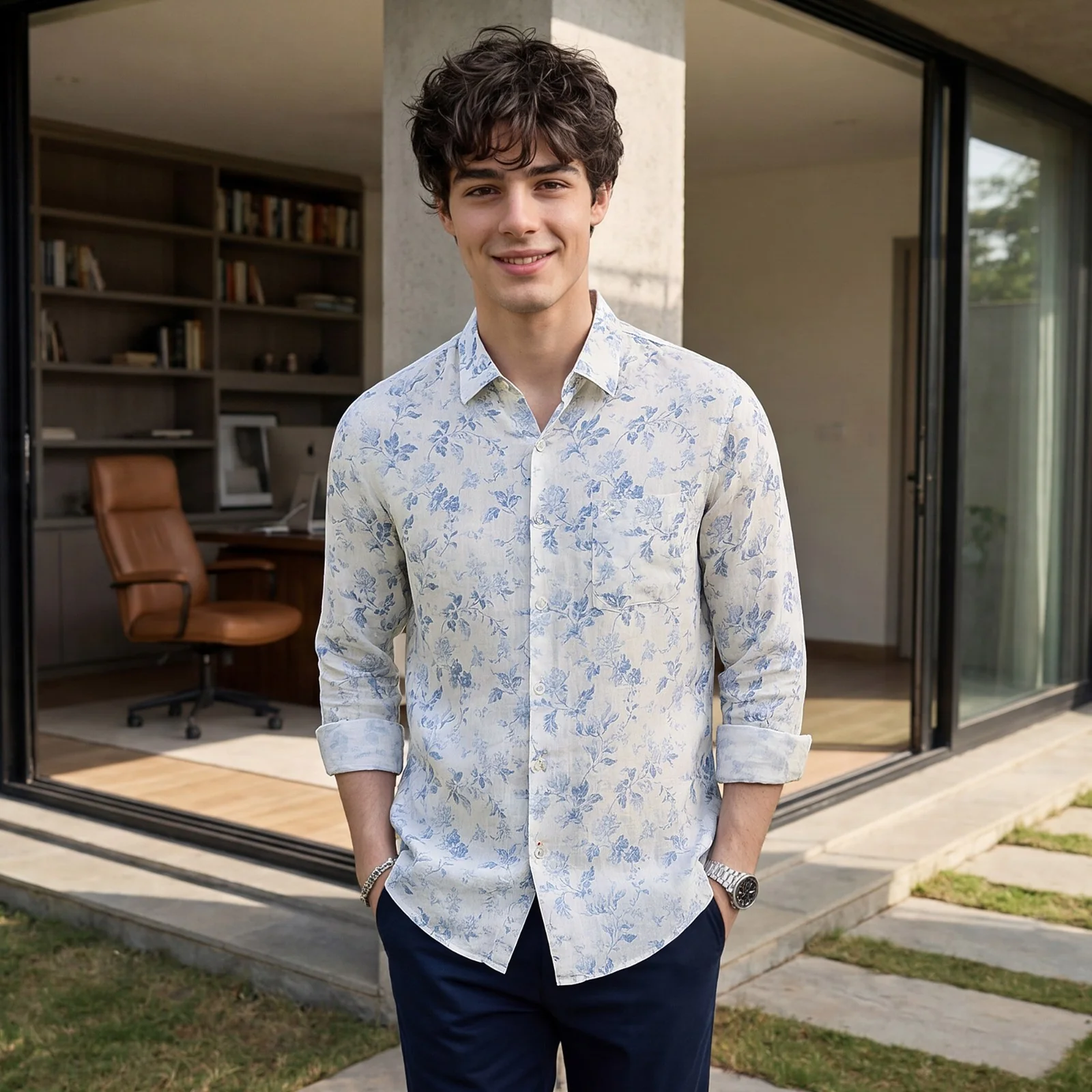 Men's White Printed Slim Fit Shirts - Image 2
