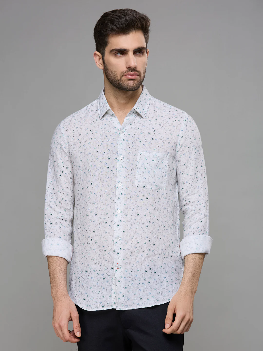 Men's White Printed Slim Fit Shirts - Image 3