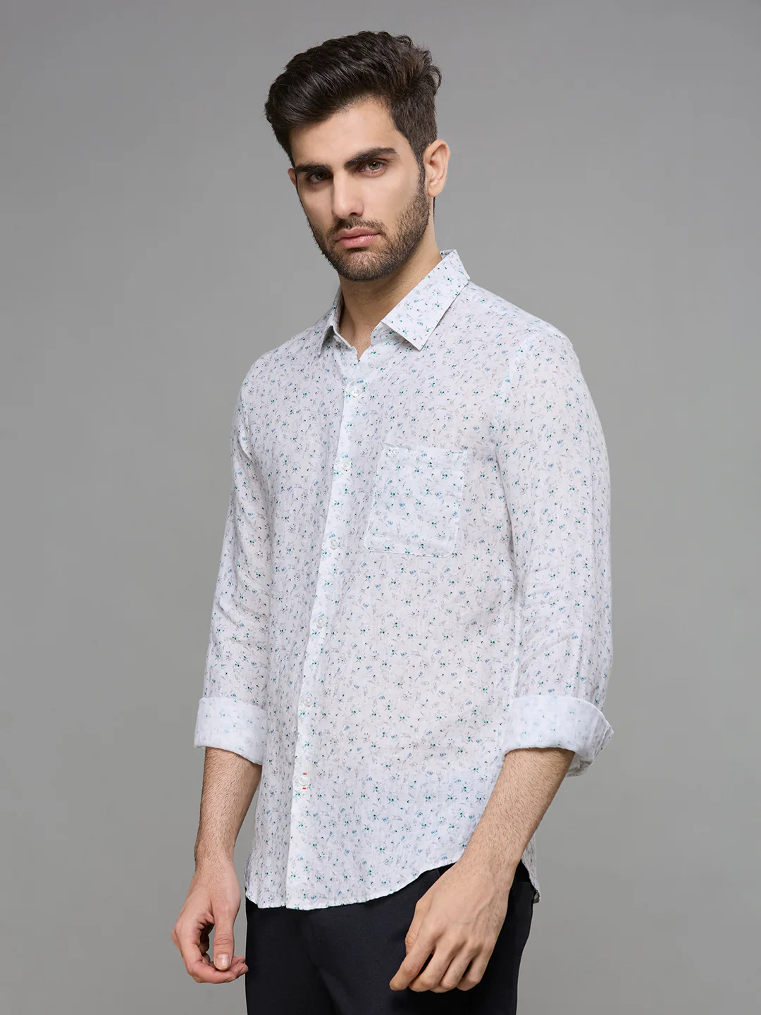 Men's White Printed Slim Fit Shirts - Image 4