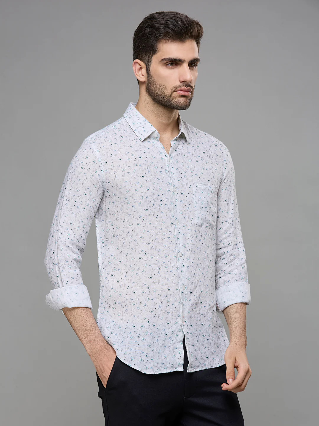 Men's White Printed Slim Fit Shirts - Image 5