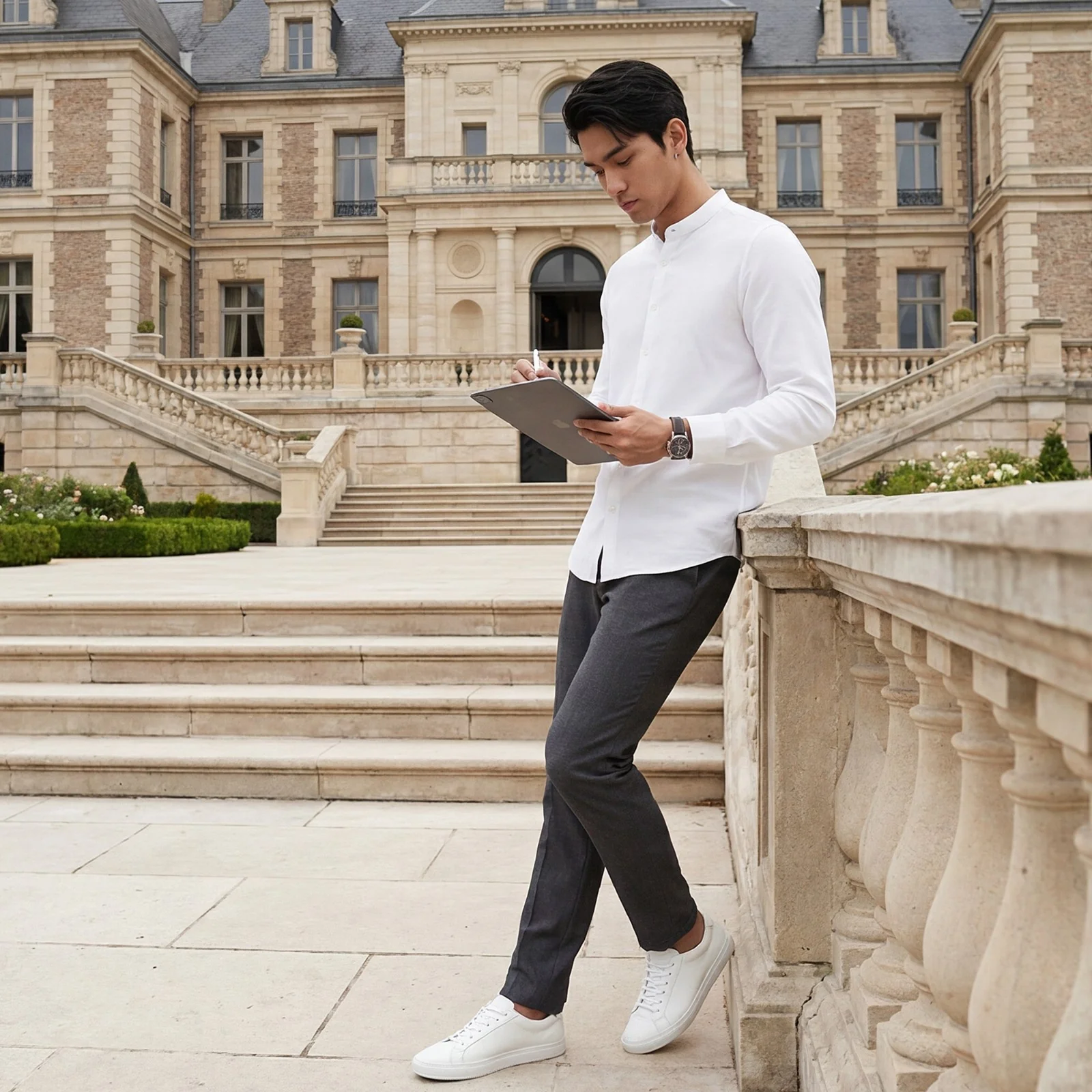 Men's White Printed Slim Fit Shirts