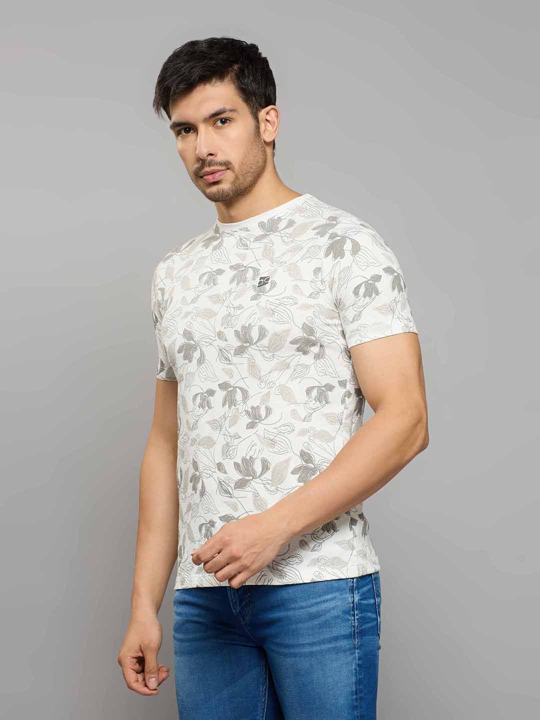 Men's White Printed Slim Fit T-Shirts - Image 2