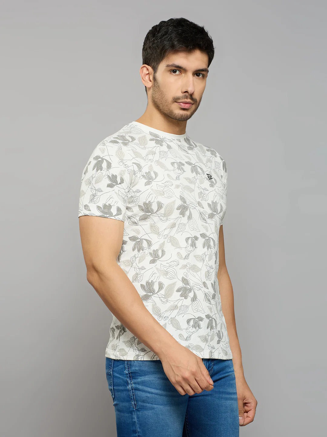 Men's White Printed Slim Fit T-Shirts - Image 3