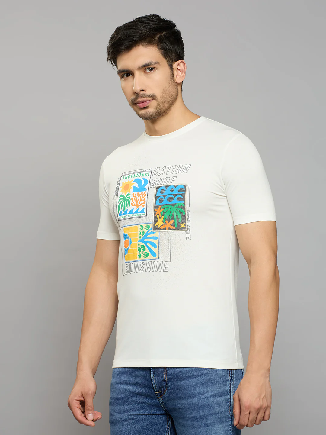 Men's White Printed Slim Fit T-Shirts - Image 2