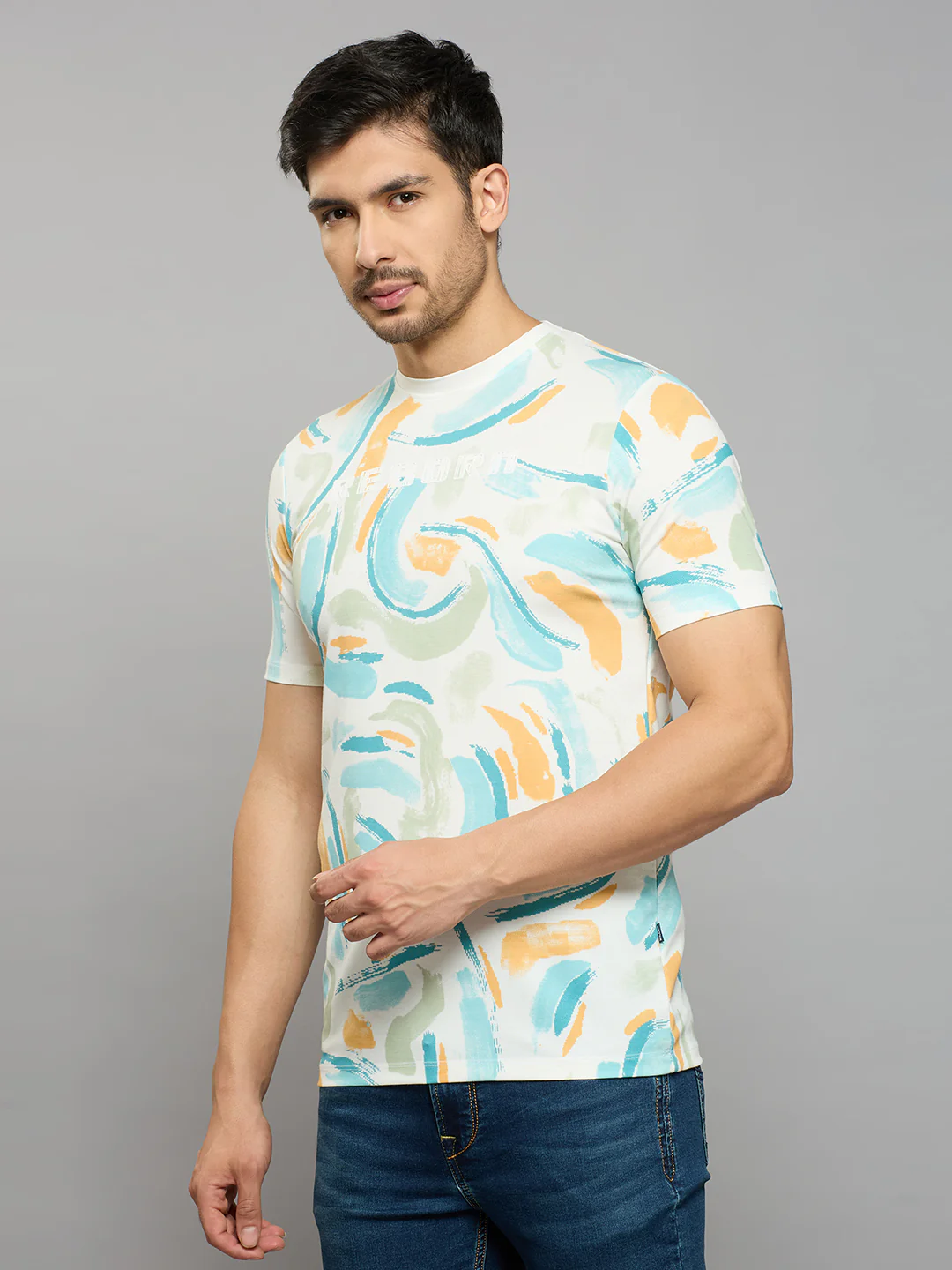 Men's White Printed Slim Fit T-Shirts - Image 2