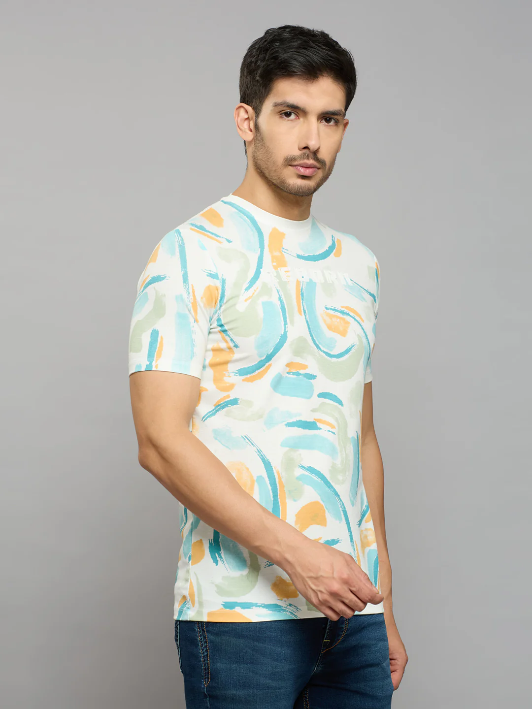 Men's White Printed Slim Fit T-Shirts - Image 3
