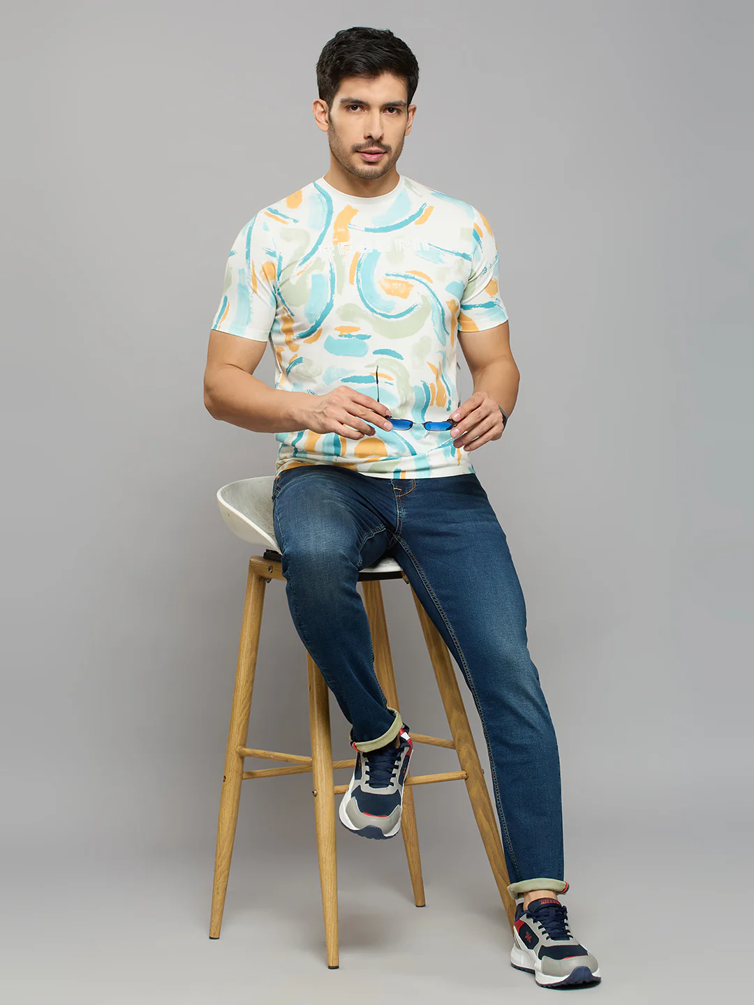 Men's White Printed Slim Fit T-Shirts - Image 6