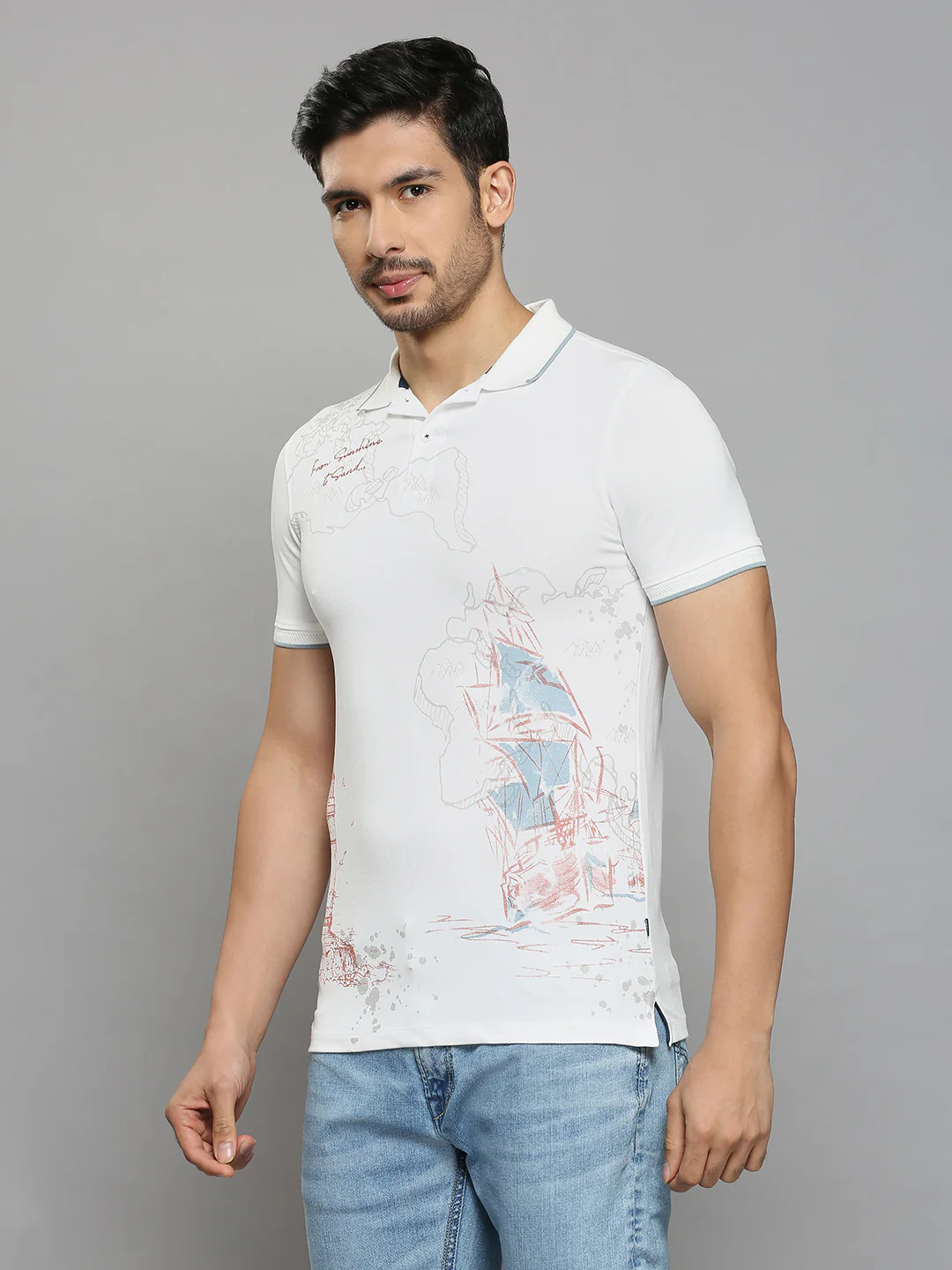 Men's White Printed Slim Fit T-Shirts - Image 2