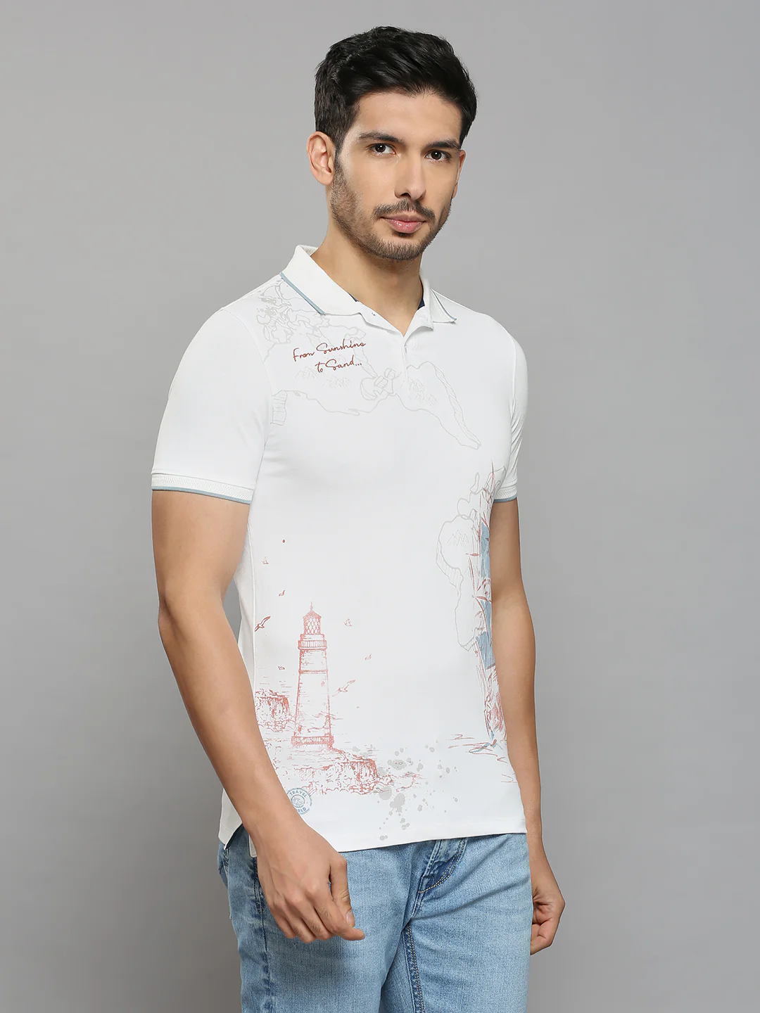 Men's White Printed Slim Fit T-Shirts - Image 3