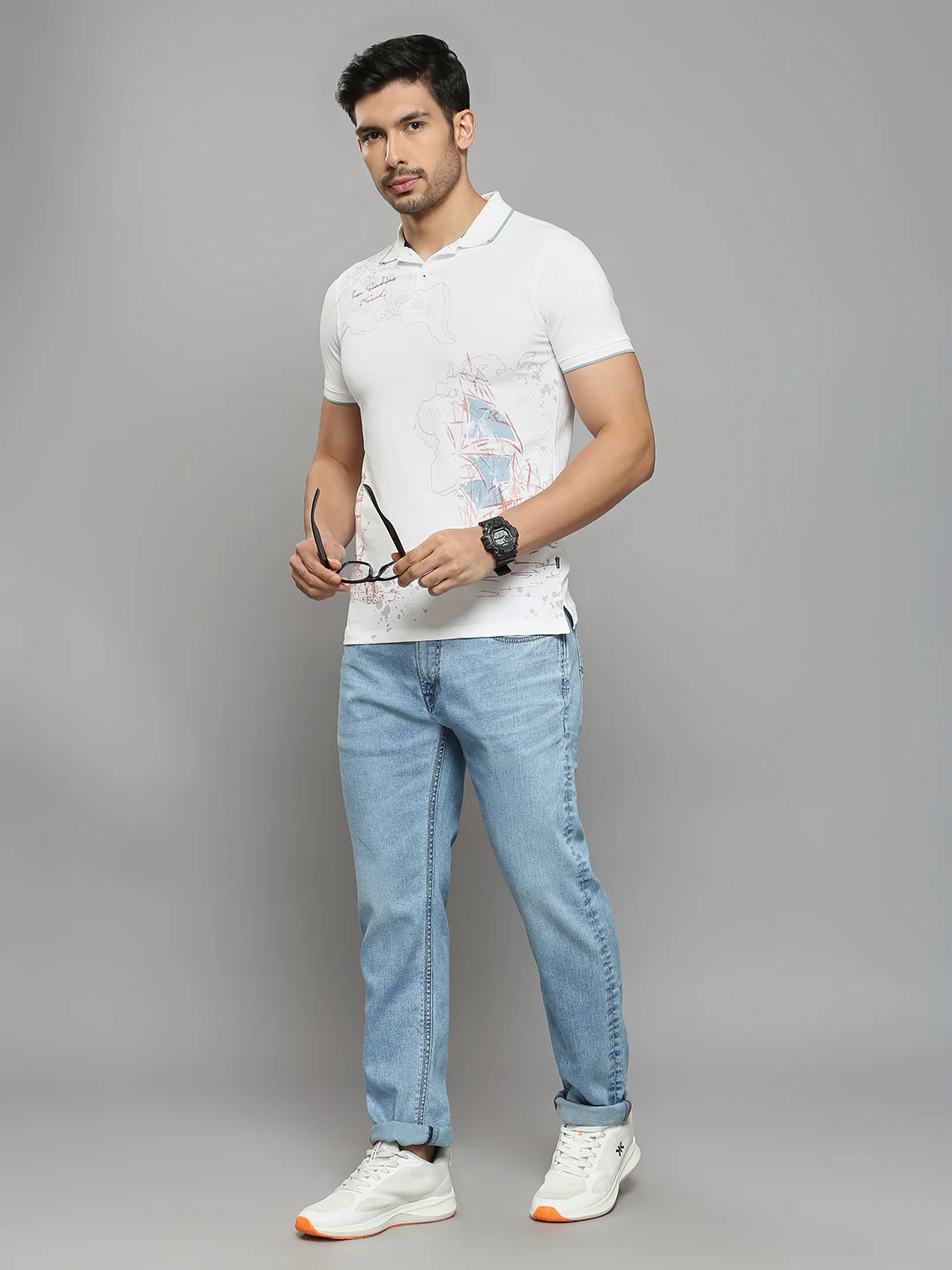 Men's White Printed Slim Fit T-Shirts - Image 6