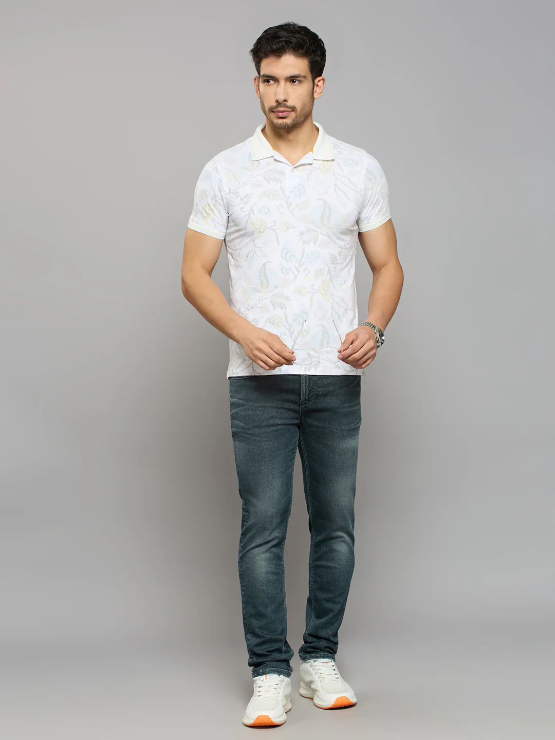Men's White Printed Slim Fit T-Shirts - Image 6