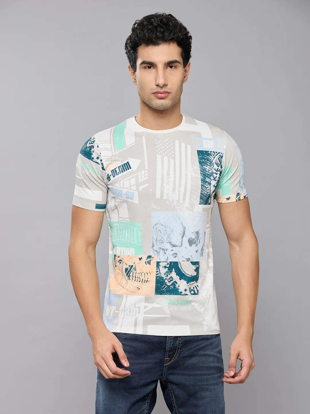 Men's White Printed Slim Fit T-Shirts
