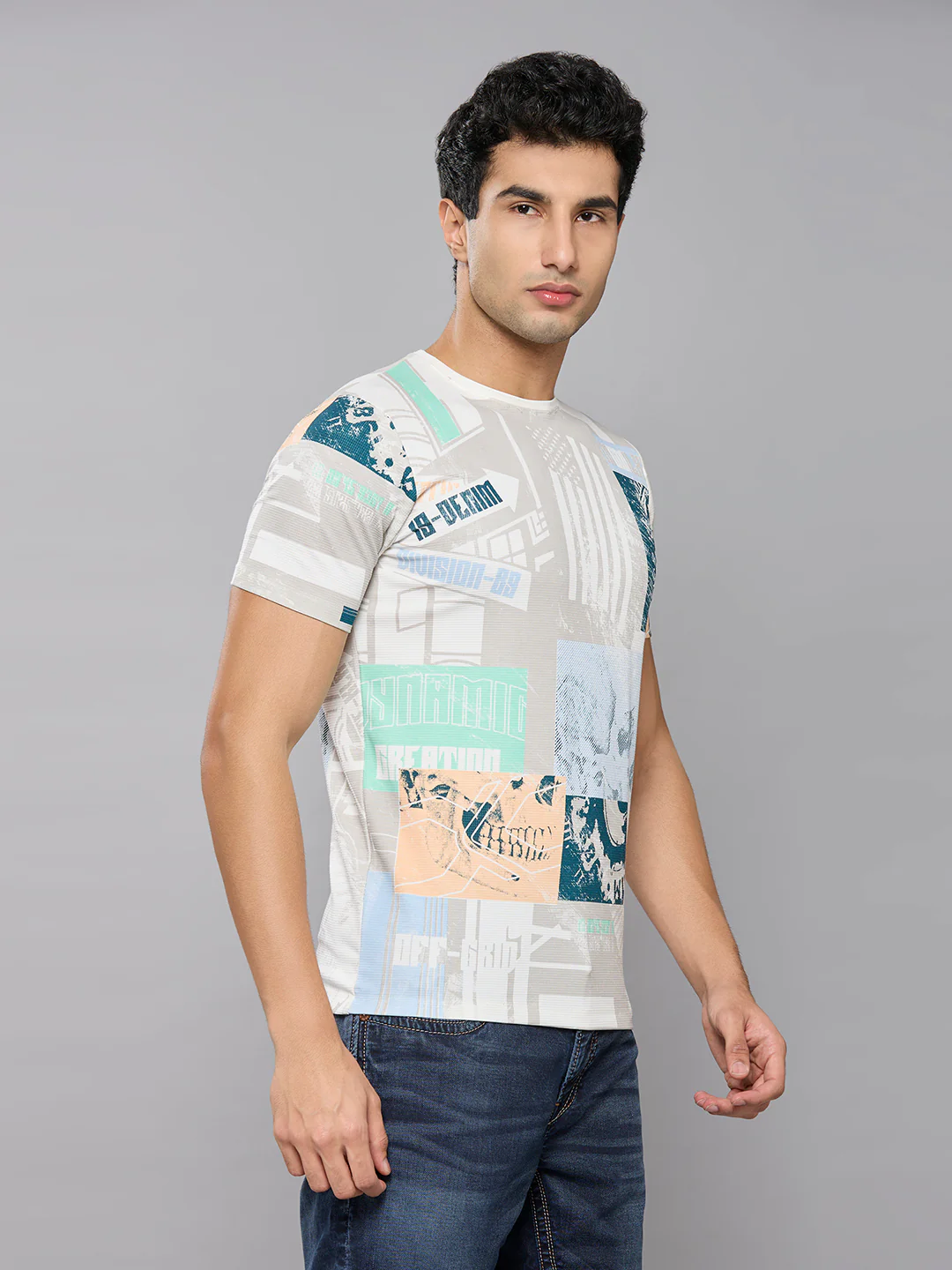 Men's White Printed Slim Fit T-Shirts - Image 3