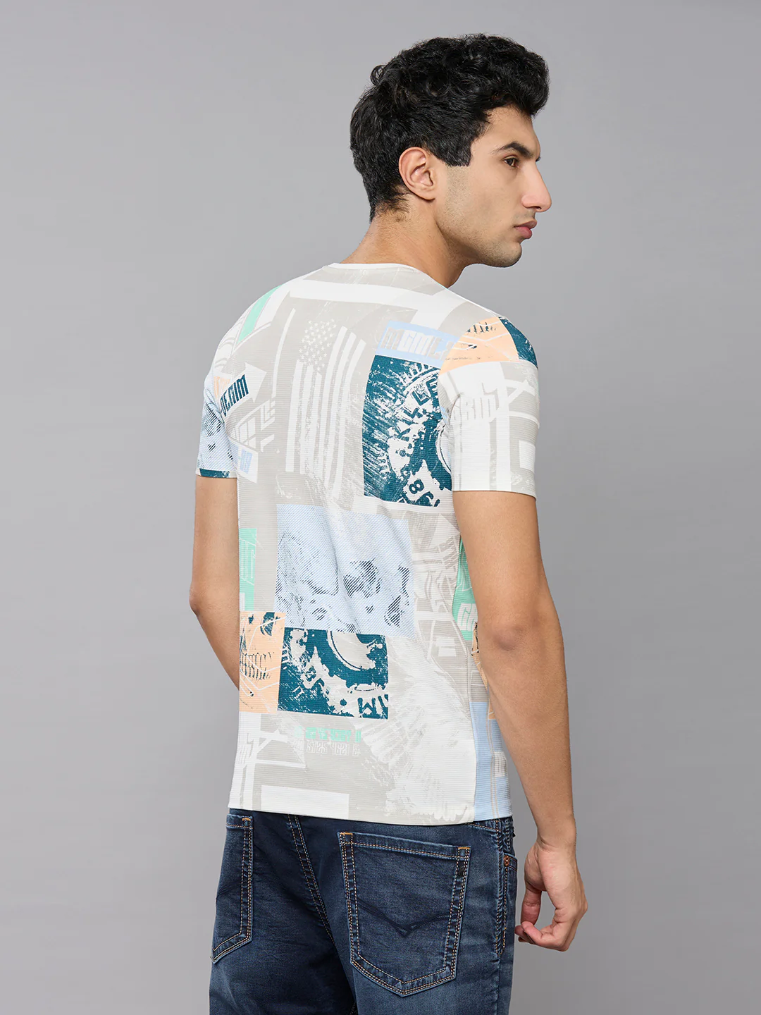 Men's White Printed Slim Fit T-Shirts - Image 4