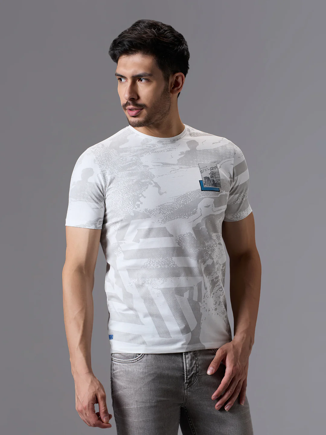 Men's White Printed Slim Fit T-Shirts - Image 3