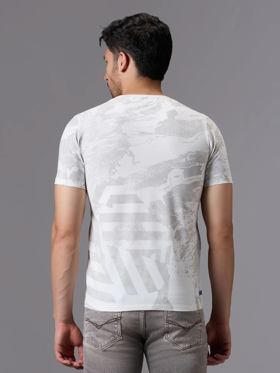 Men's White Printed Slim Fit T-Shirts - Image 4