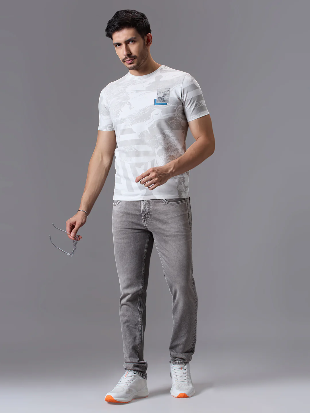 Men's White Printed Slim Fit T-Shirts - Image 6