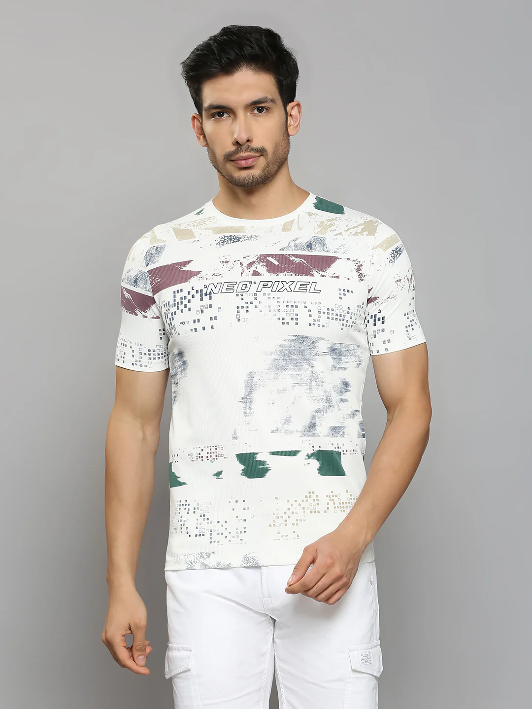 Men's White Printed Slim Fit T-Shirts