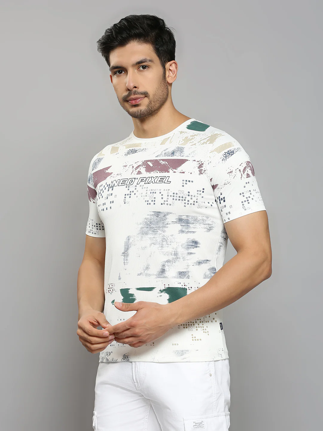 Men's White Printed Slim Fit T-Shirts - Image 2